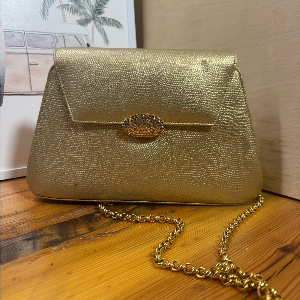 Landau vintage Gold Metallic Chain crossbody Clutch